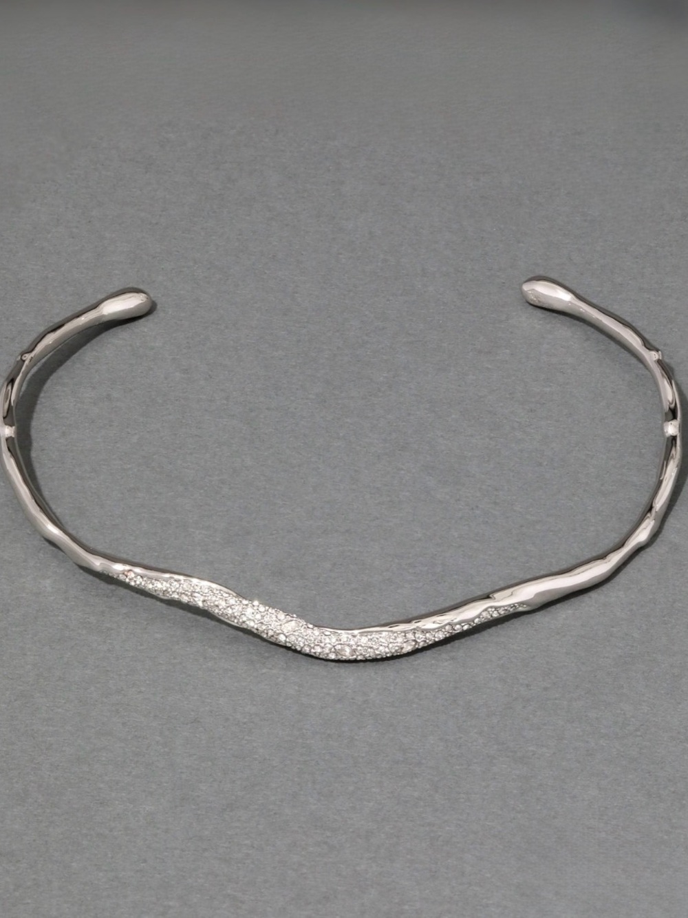 NEW Alexis Bittar Solanales Skinny Collar Necklace Molten Silver Clear CZ SB11